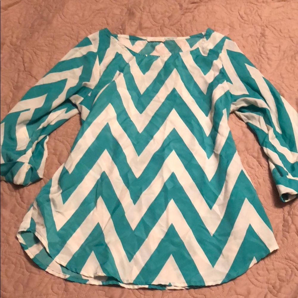 Mint green and white blouse